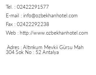 zbekhan Hotel iletiim bilgileri